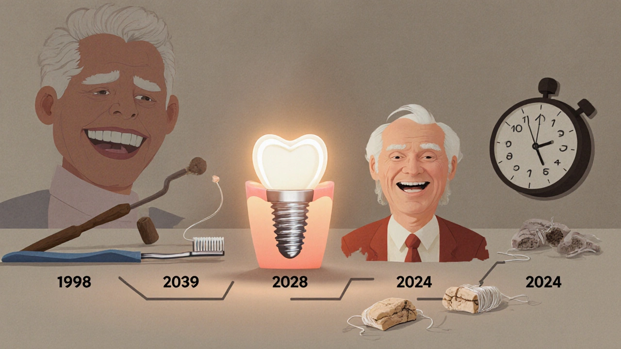 Dlouhodobá životnost zubního implantátu od roku 1998 až do dneška u staršího pacienta.