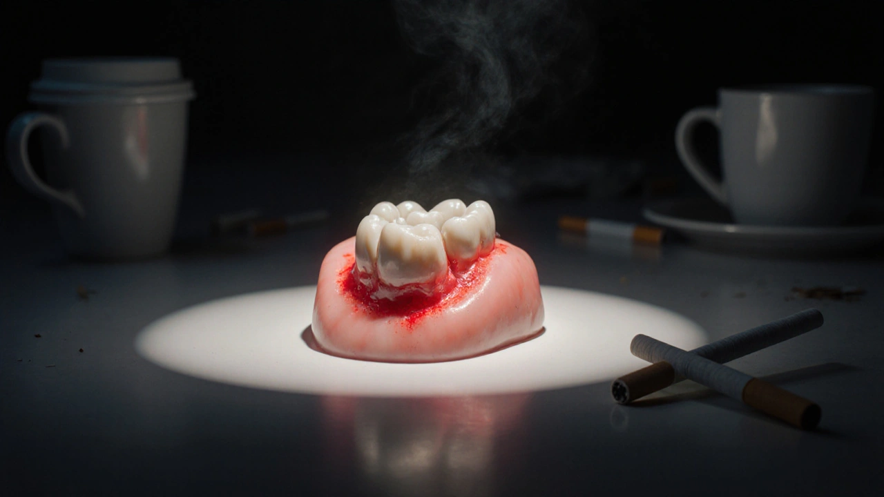 Nebezpečná rána s vystavenou kostí a zánětem, symbolizující sušivku po extrakci.