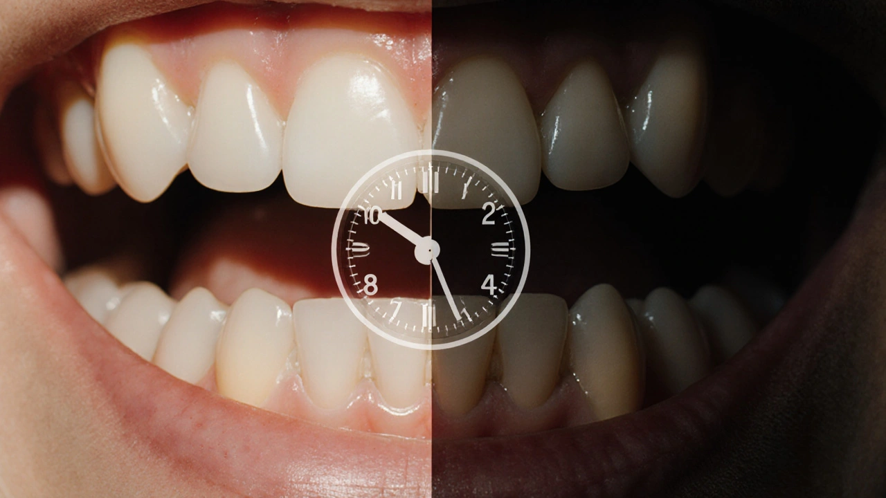 Porovnání zdravých a poškozených dásní a zubů během 1–3 let.