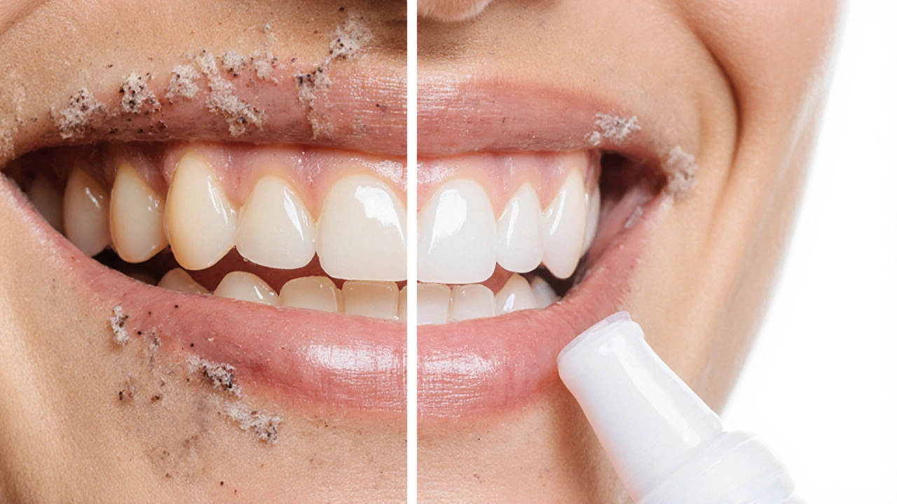 Porovnání zubů před a po profesionálním čištění.