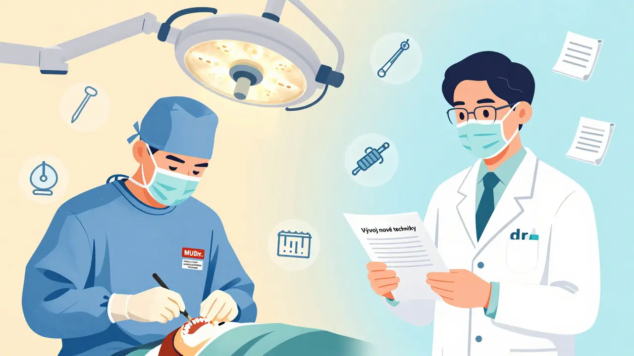 Kontrast mezi chirurgem se specializací a výzkumníkem s titulem dr.