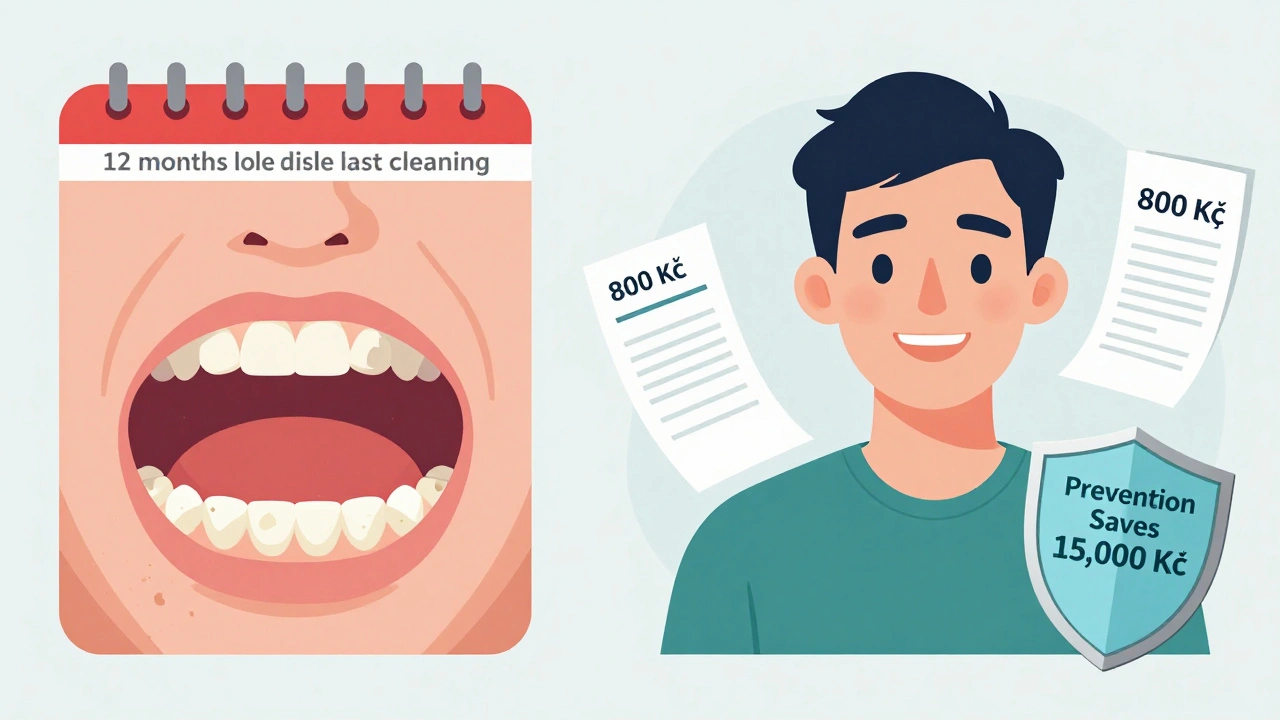 Porovnání nezákroku a preventivní hygieny zubů s výsledkem úspory 15 000 Kč.