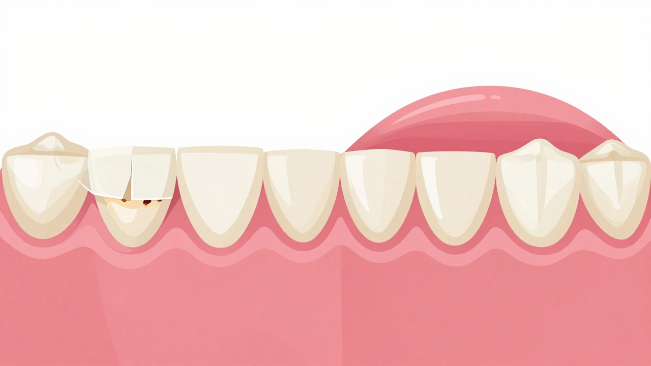 Porovnání správného a špatného použití nalepovacích zubů na zubech.