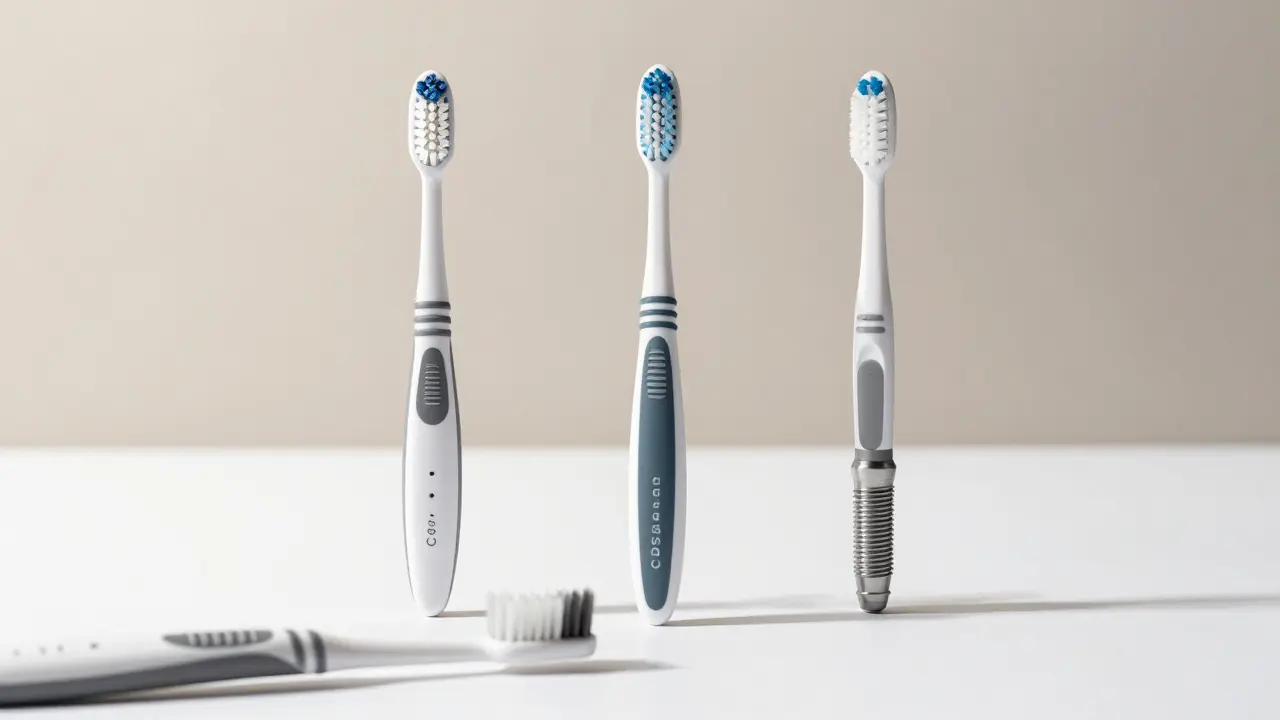 Tři modely Curaprox kartáčků pro citlivé dásně, ortodontii a implantáty.