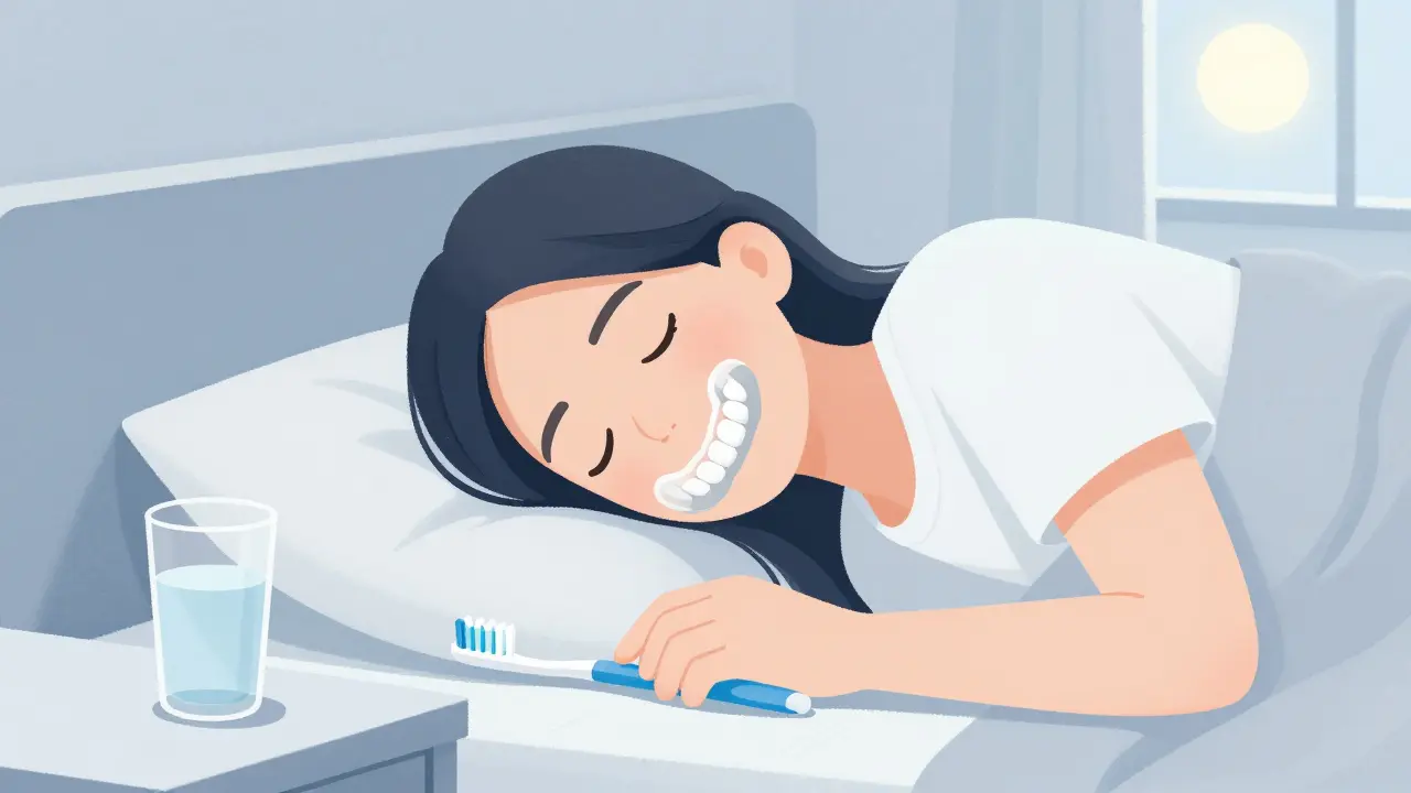 Prevence poškození fazet: noční bruska a měkká zubní kartáčka.