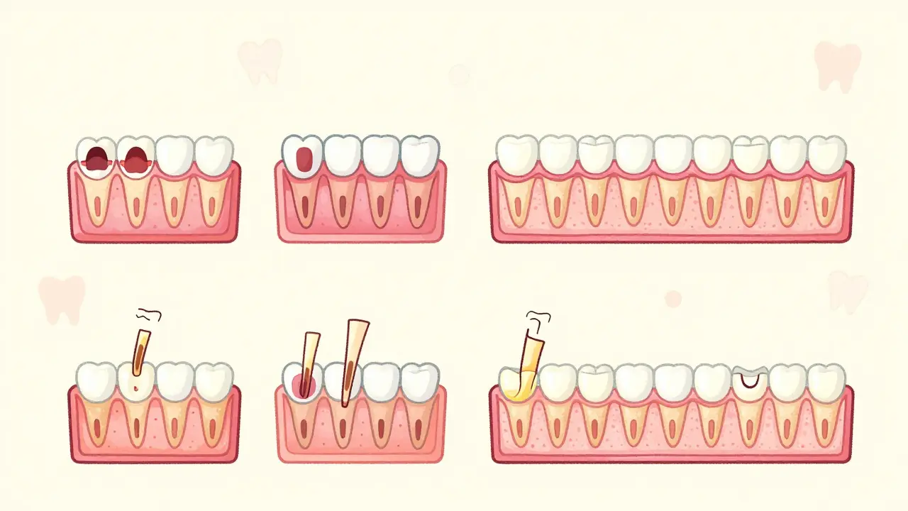 Vizualizace výměny mléčných a trvalých zubů u dítěte ve věku 5–8 let.