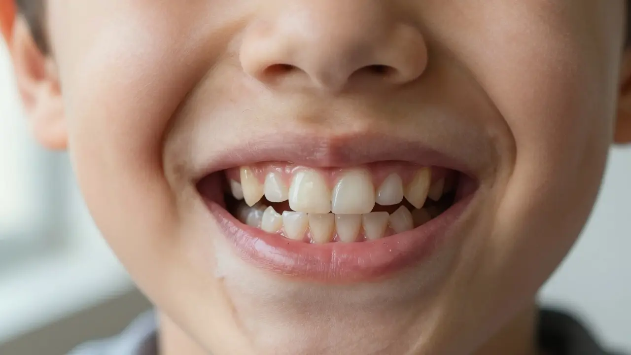 Dítě ve věku 8 let s míšenou řadou zubů – mléčné a trvalé zuby současně