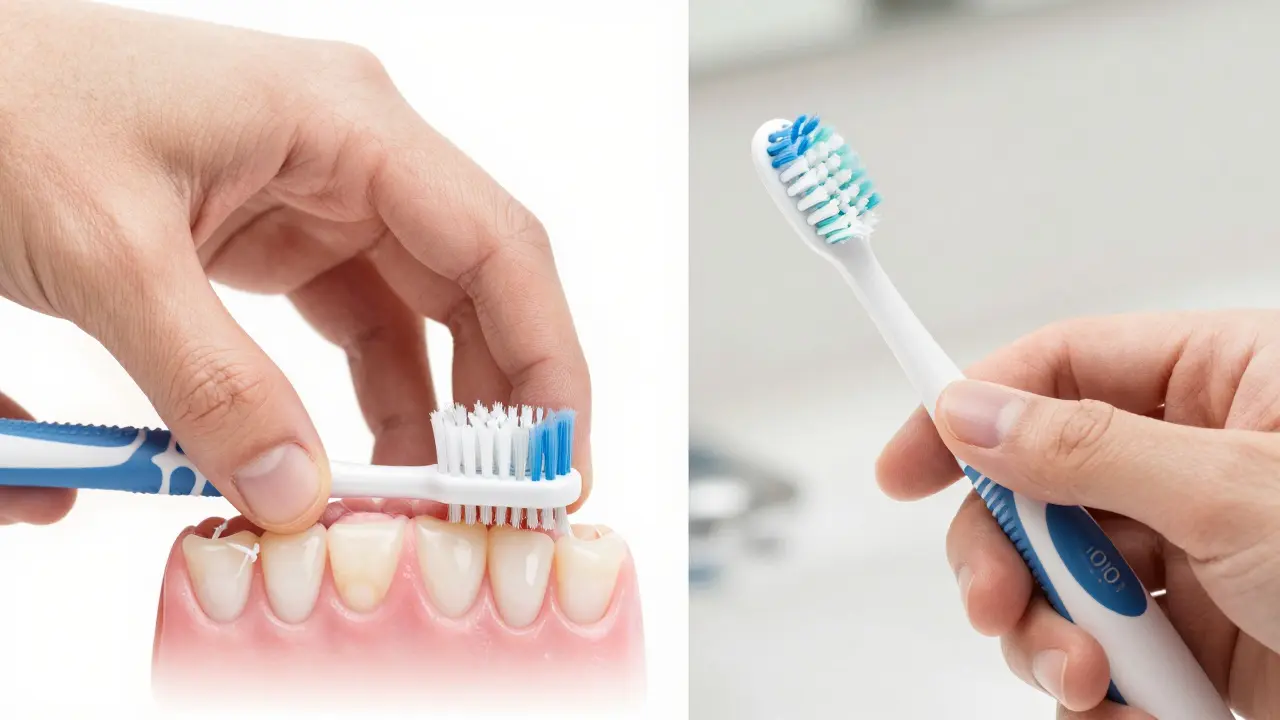 Porovnání rotačního a sonického kartáčku: jeden dráždí dásně, druhý čistí jemně bez tlaku.