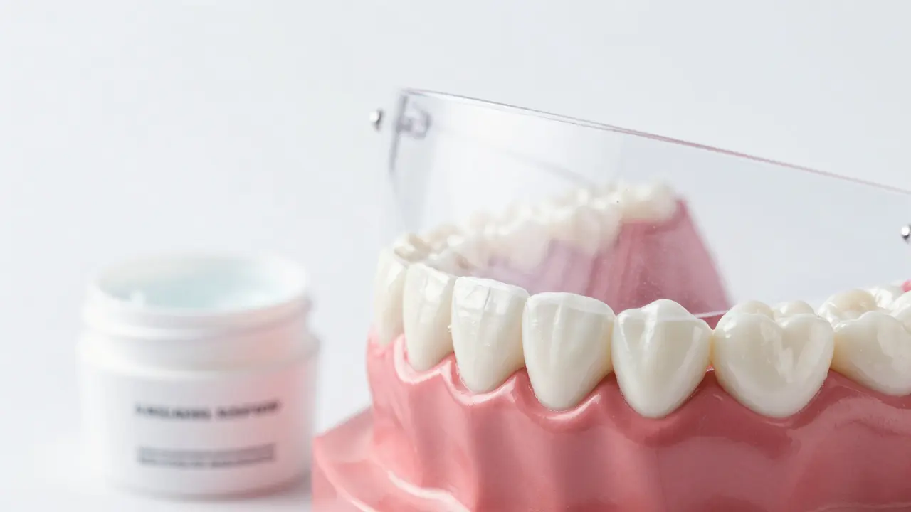 Profesionální leštící pasta a model chrupů zubů.