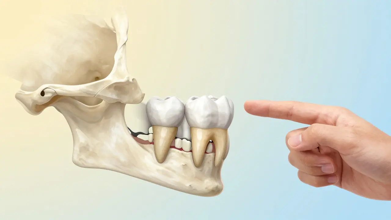 Struktura čelisti s úbytkem kosti v oblasti chybějícího klíčku, ostatní zuby zdravé.