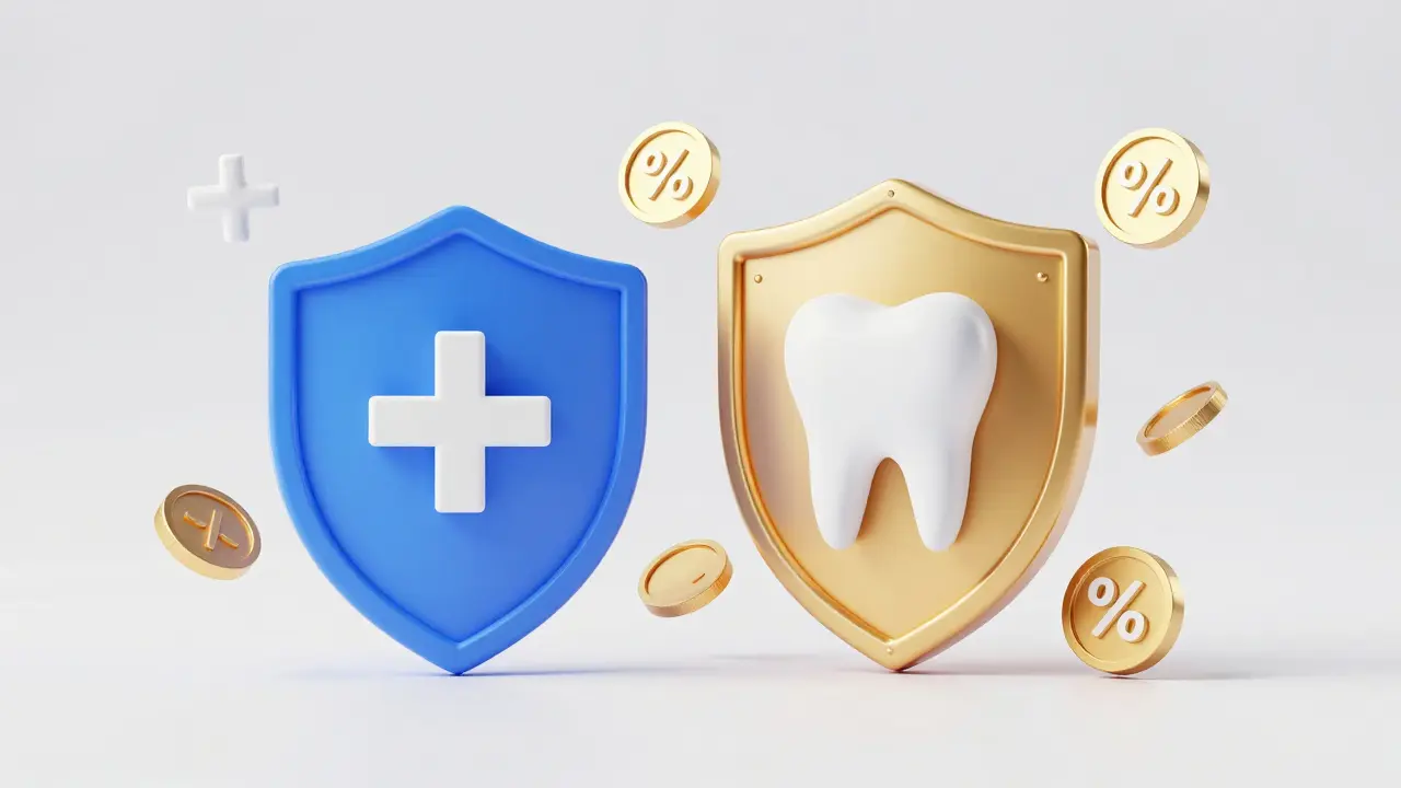 Konceptuální ilustrace srozvnáze základního a dobrovolného zdravotního pojištění.