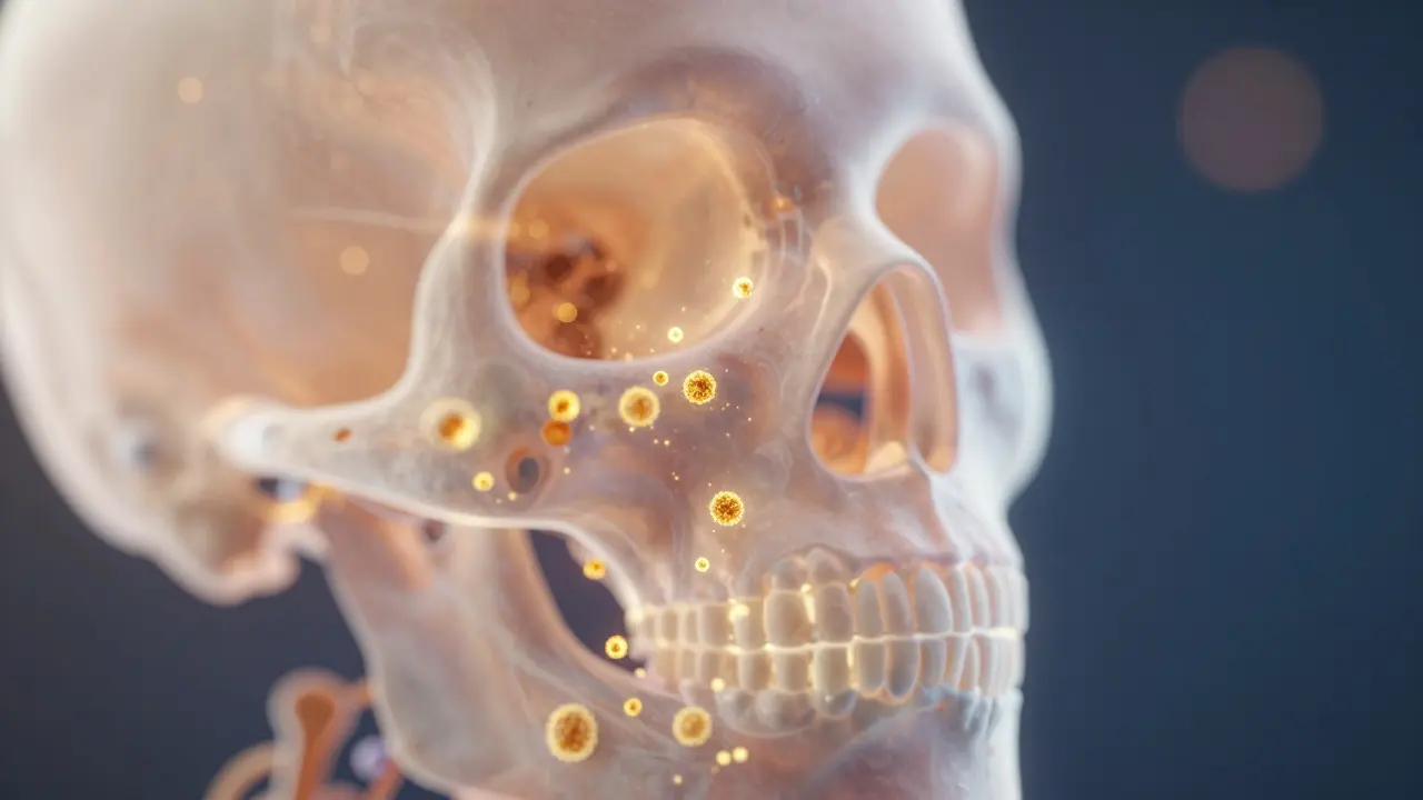 Konceptuální zobrazení růstu kostí pomocí kmenových buněk a bio-lešení.