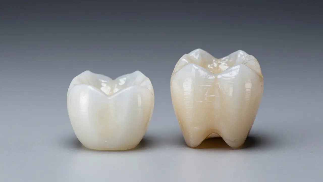 Srovnání zirkoniové keramiky a esteticky průhledné lisované keramiky.