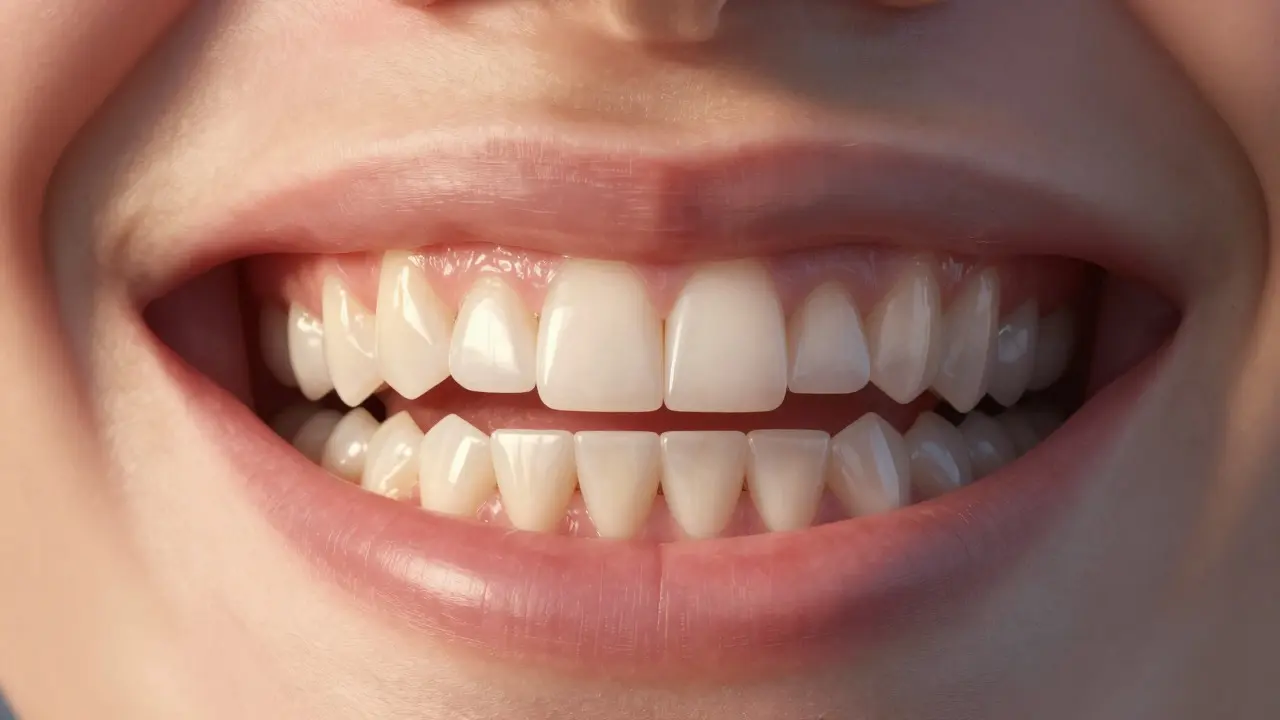 Detail úsměvu s estetickým implantátem a přirozeným leskem zubů
