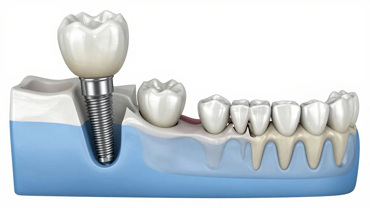 Porovnání implantátu a úbytku kosti při chybějícím zubu