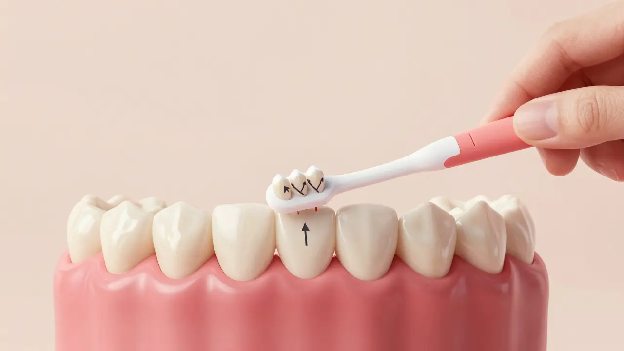 Správná technika používání mezizubního kartáčku pro prevenci zánětu.
