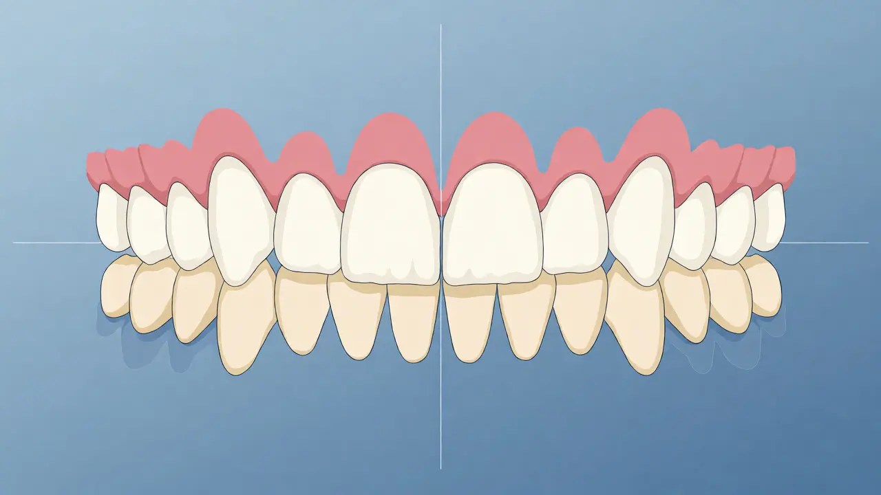 Anatomická ilustrace chrupu rozděleného na kvadranty pro lepší orientaci.